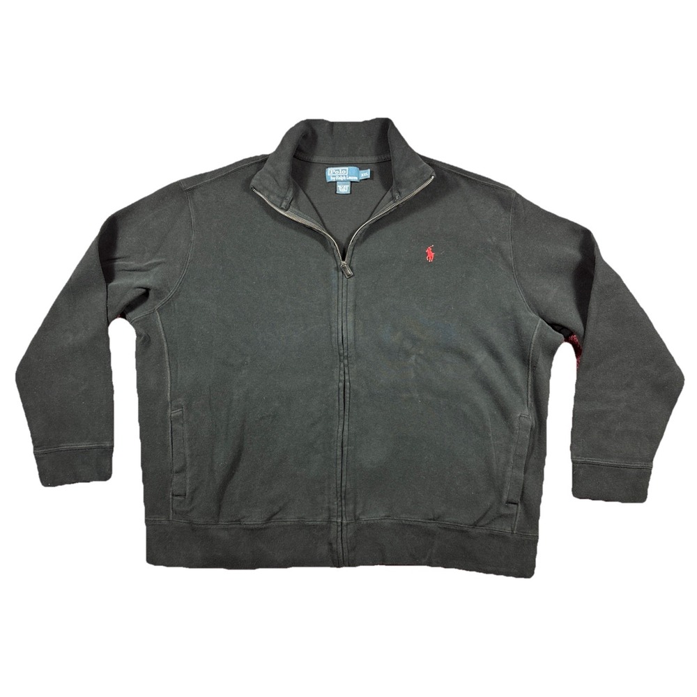 Polo Ralph Lauren Full Zip Sweatshirt Jacket Black Red‎ Pony Logo Men's 2XL VTG